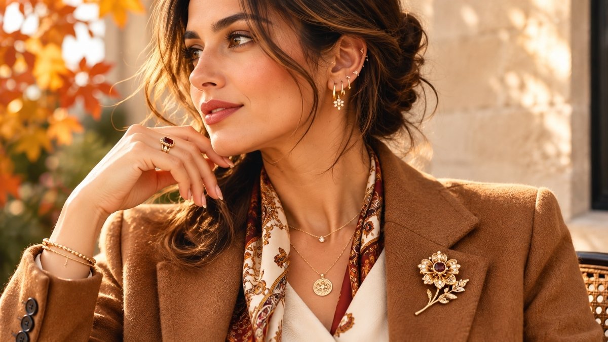Brooch and accessory styling for fall